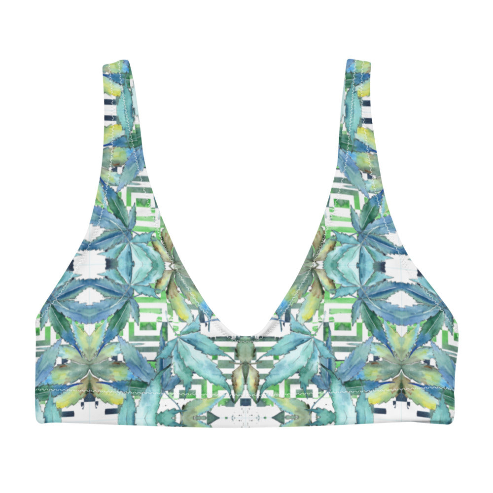 Recycled Padded Bikini (top only) - Blue Cannabis Leaf Print 2