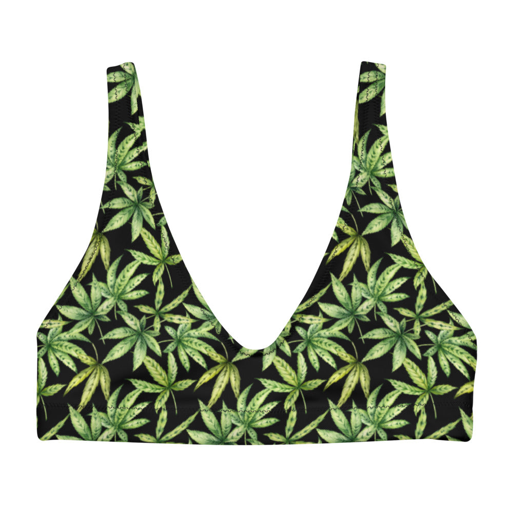 Recycled Padded Bikini (top only) - Cannabis Leaf print