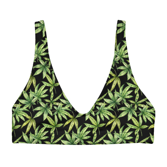 Recycled Padded Bikini (top only) - Cannabis Leaf print