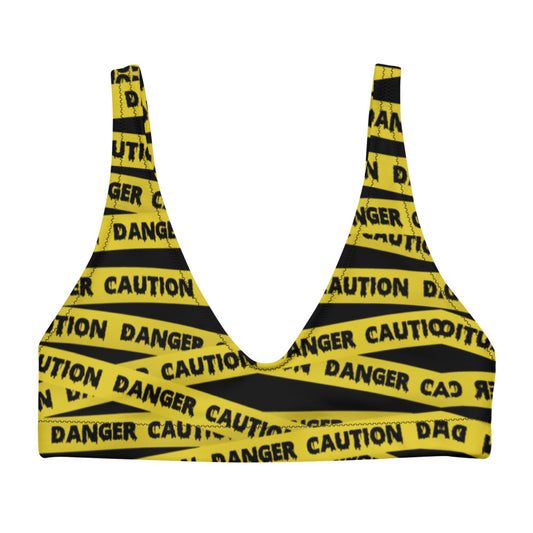 Caution Tape Print Recyled padded bikini top