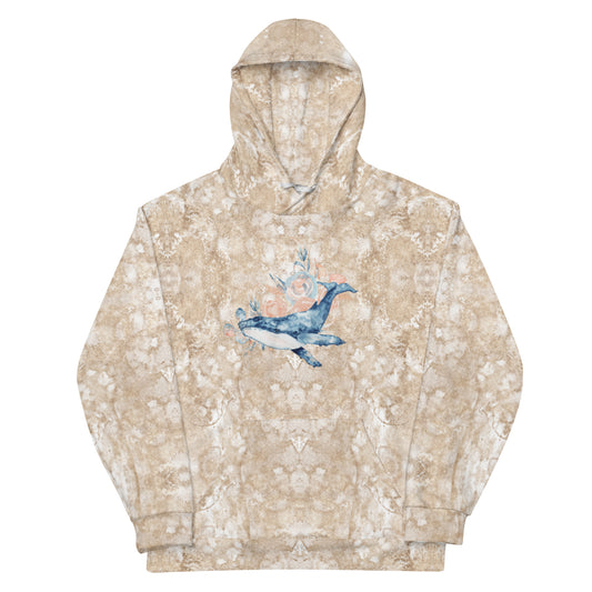 Sea Life - Whale Print Fleece Lined Hoodie (Sand)