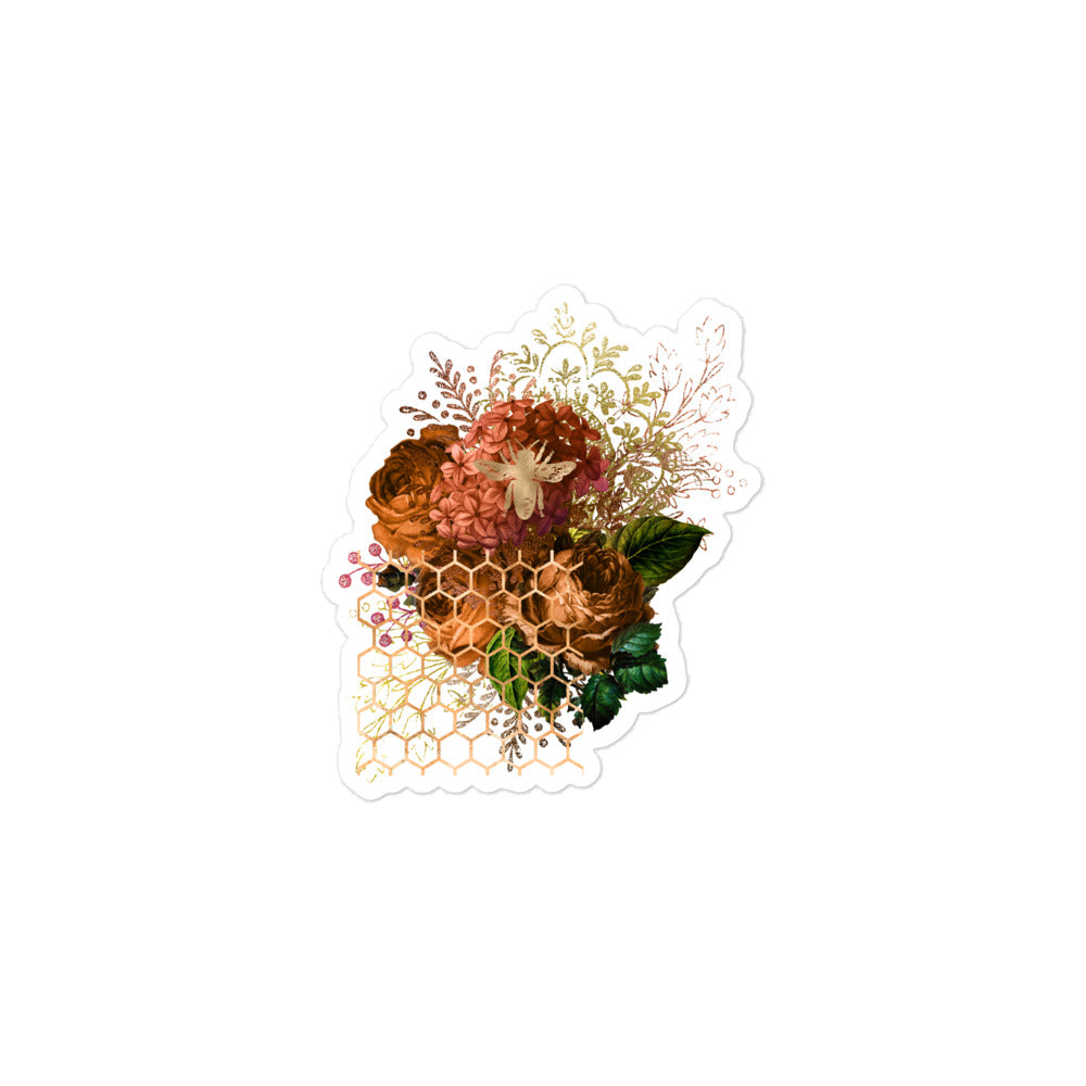 Bee on Flowers Bubble-free Sticker