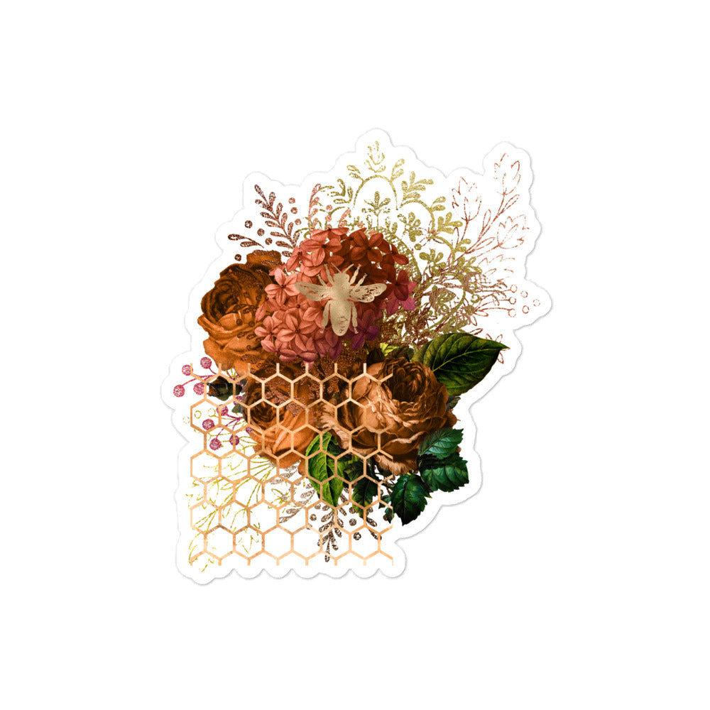 Bee on Flowers Bubble-free Sticker