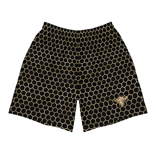 Long Swim Shorts - Black and Gold Honeycomb