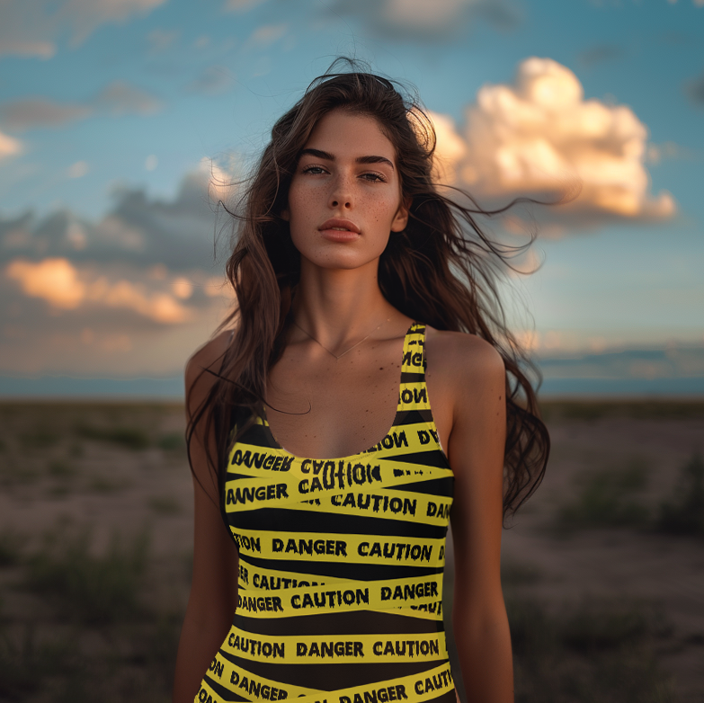 Caution Tape Print One-Piece Swimsuit