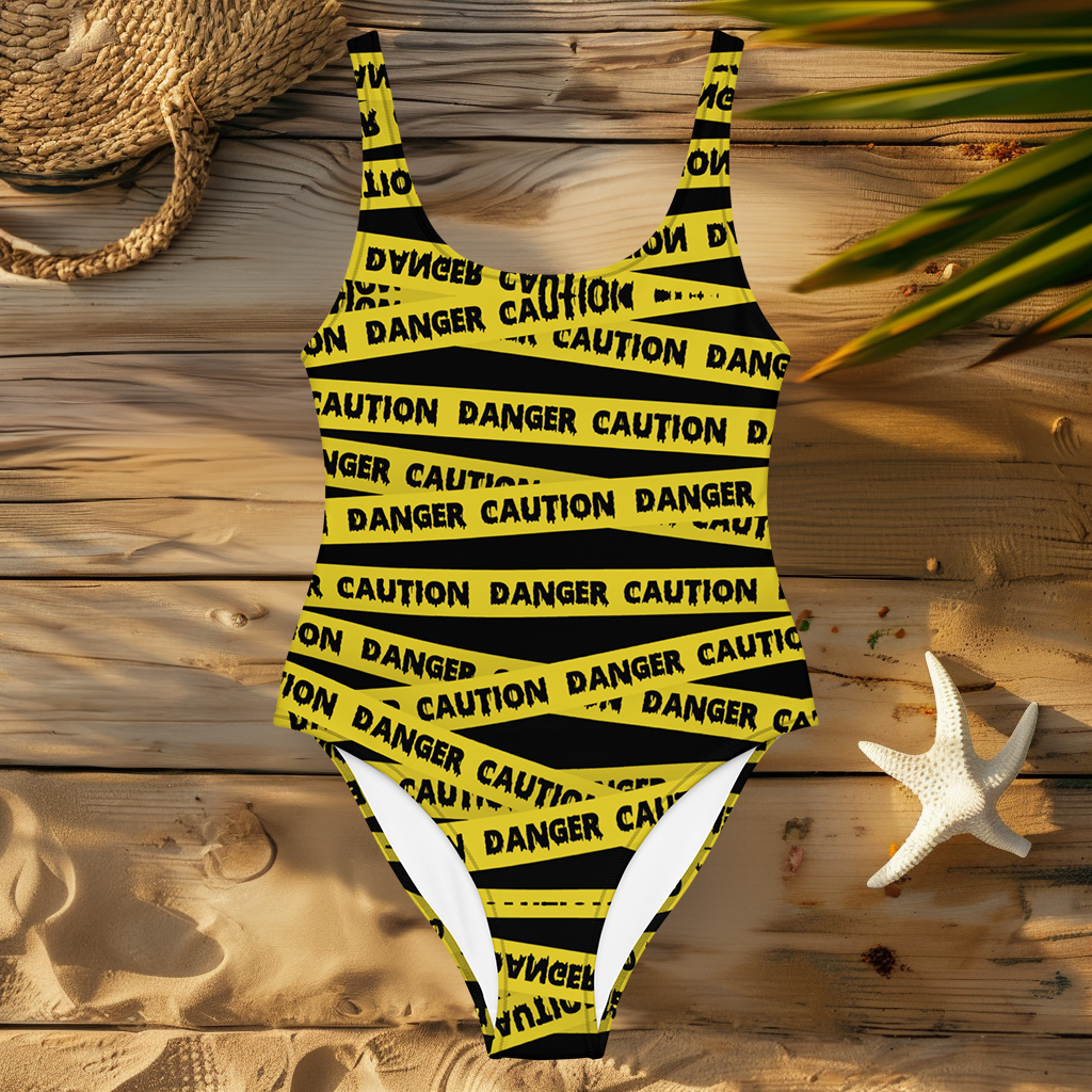 Caution Tape Print One-Piece Swimsuit