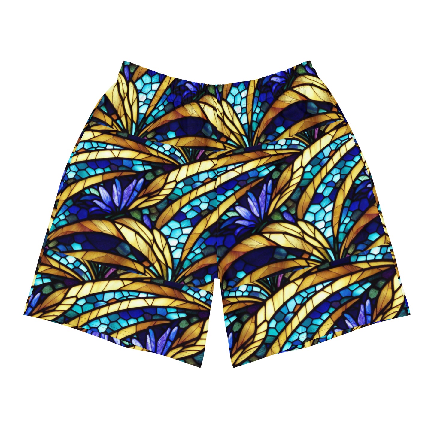 Blue and Gold Sea Glass Long Board Shorts