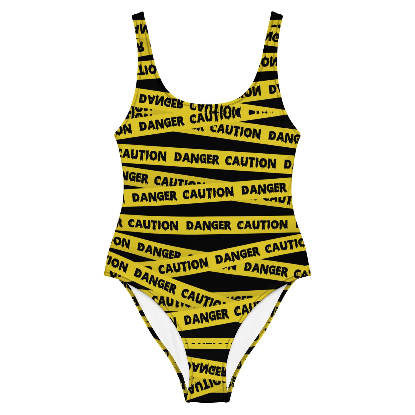 Caution Tape Print One-Piece Swimsuit