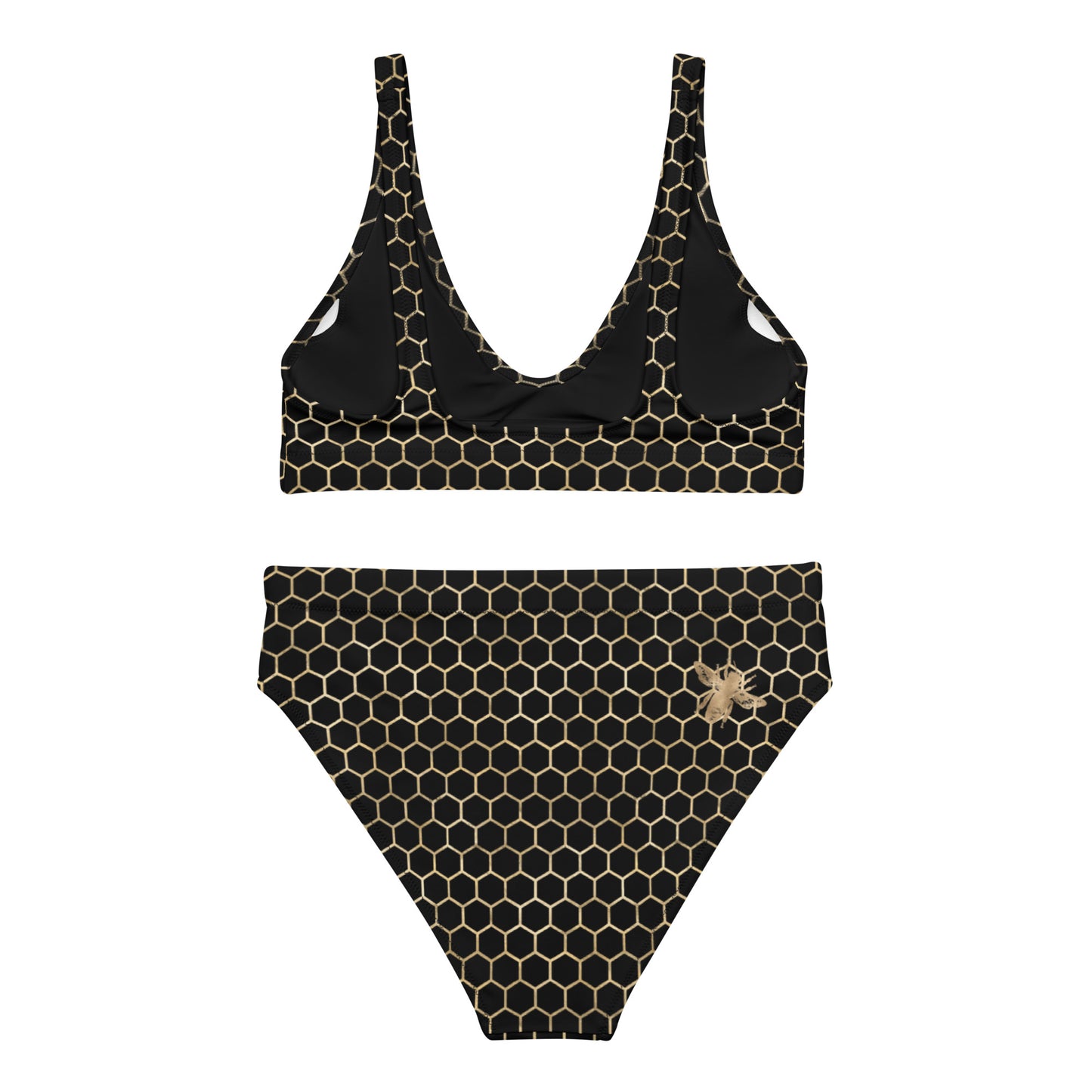 Black and Gold Honeycomb High Waist Bikini (eco-friendly)