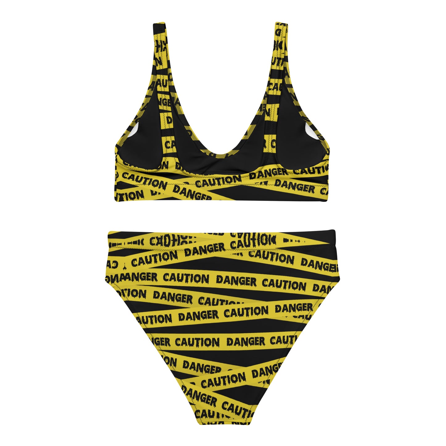Caution Tape Print Recycled high-waisted bikini