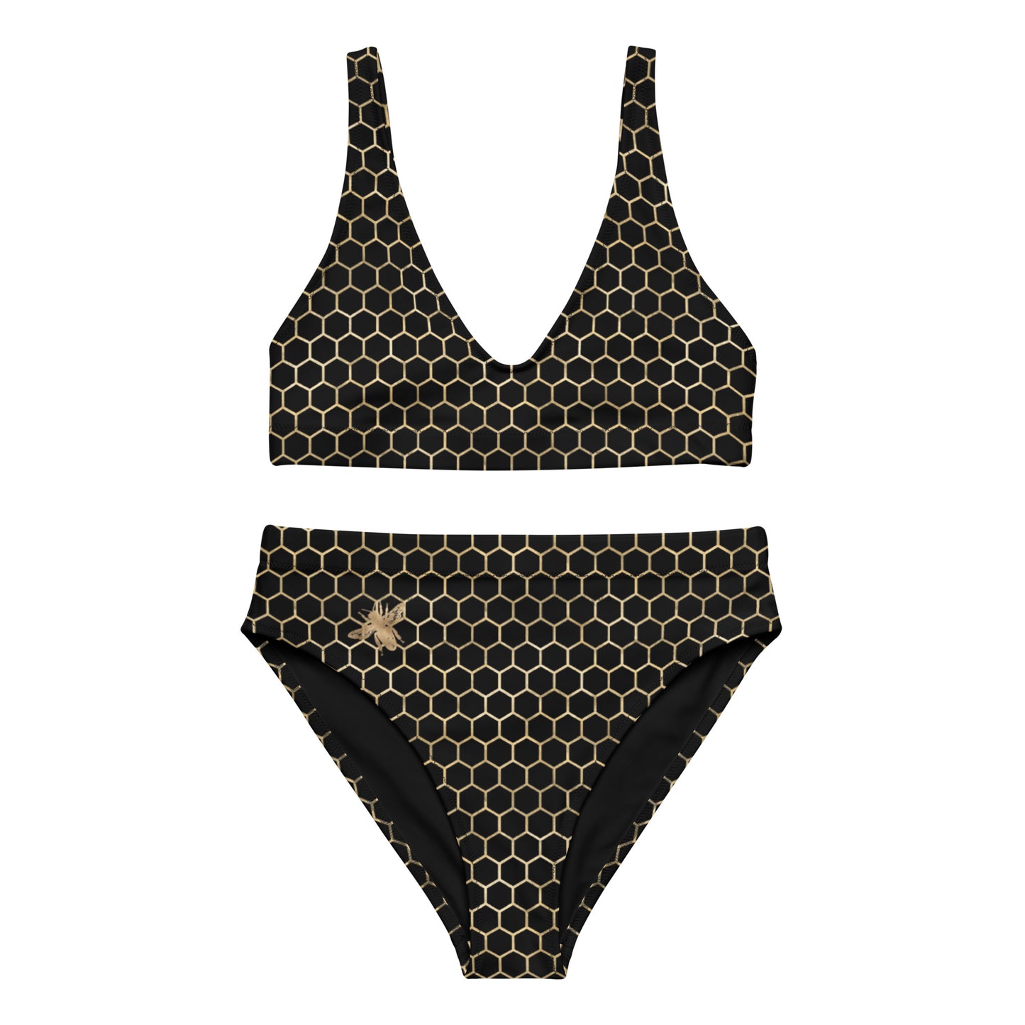 Black and Gold Honeycomb High Waist Bikini (eco-friendly)