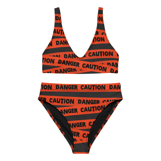Orange Caution Tape - Recycled high-waisted bikini