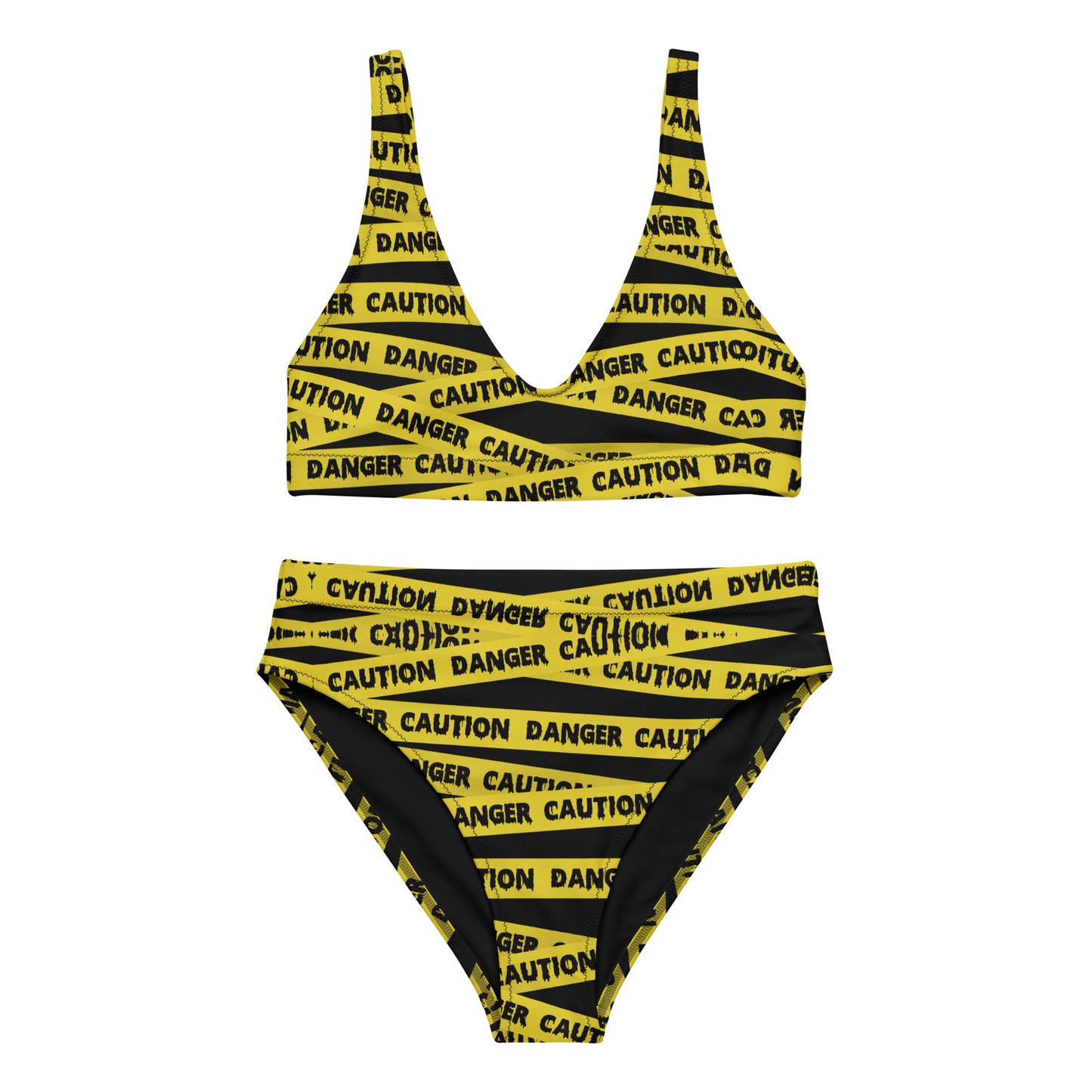Caution Tape Print Recycled high-waisted bikini