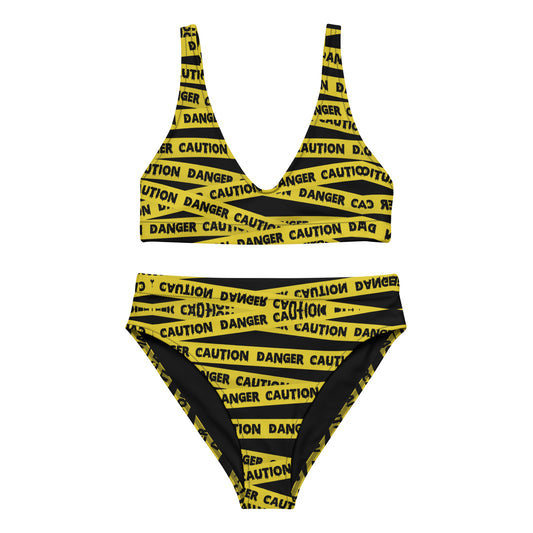 Caution Tape Print Recycled high-waisted bikini