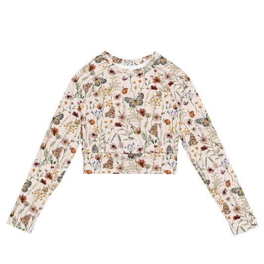 Woodland Butterfly Recycled Long-sleeve Crop Top