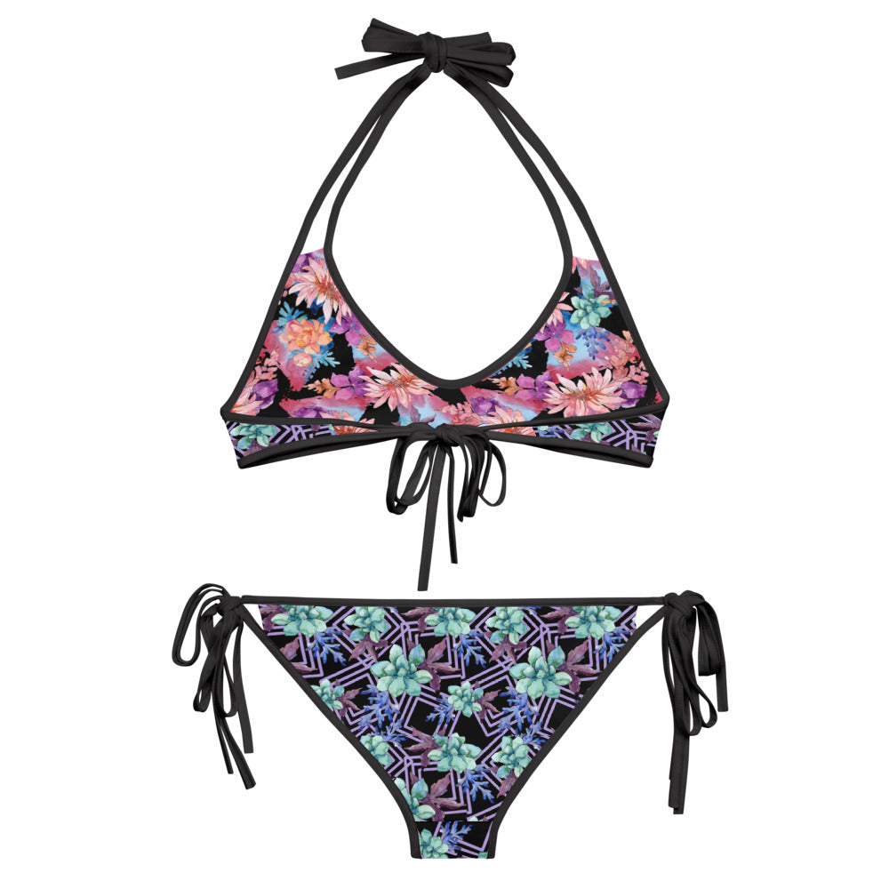 Reversible String Bikini - Cactus Flower and Desert Rosette print