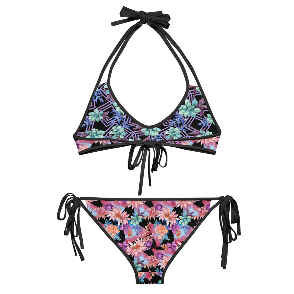 Reversible String Bikini - Cactus Flower and Desert Rosette print