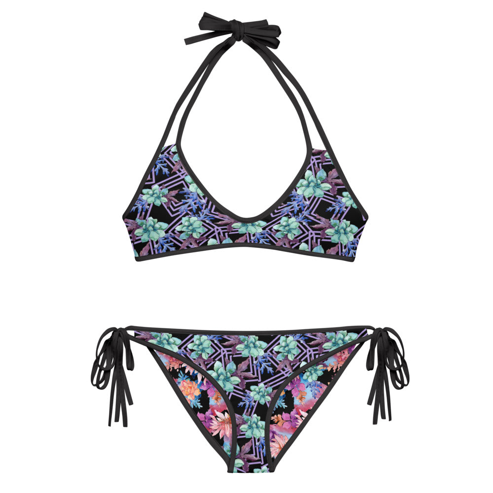 Reversible String Bikini - Cactus Flower and Desert Rosette print