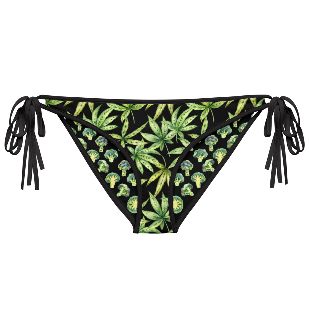 Reversible String Bikini Bottom - Broccoli Pattern