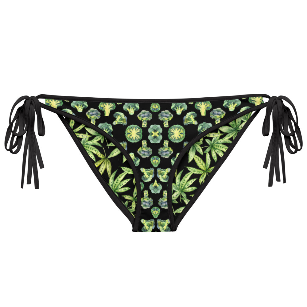 Reversible String Bikini Bottom - Broccoli Pattern