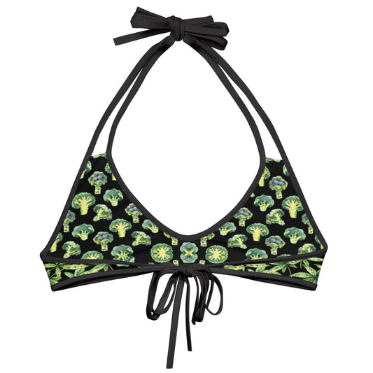 Reversible String Bikini Top - Broccoli Pattern