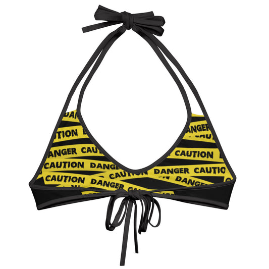 Caution Tape Print Reversible String Bikini Top