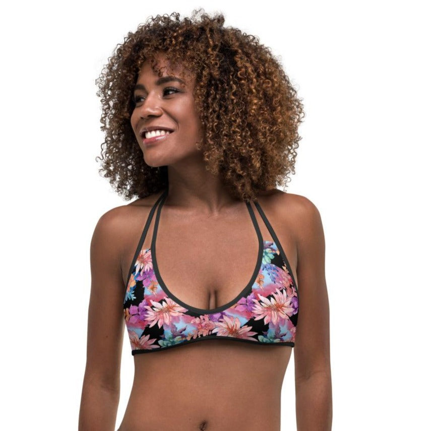 Reversible Bikini (top only) - Cactus Flower and Desert Rosette print