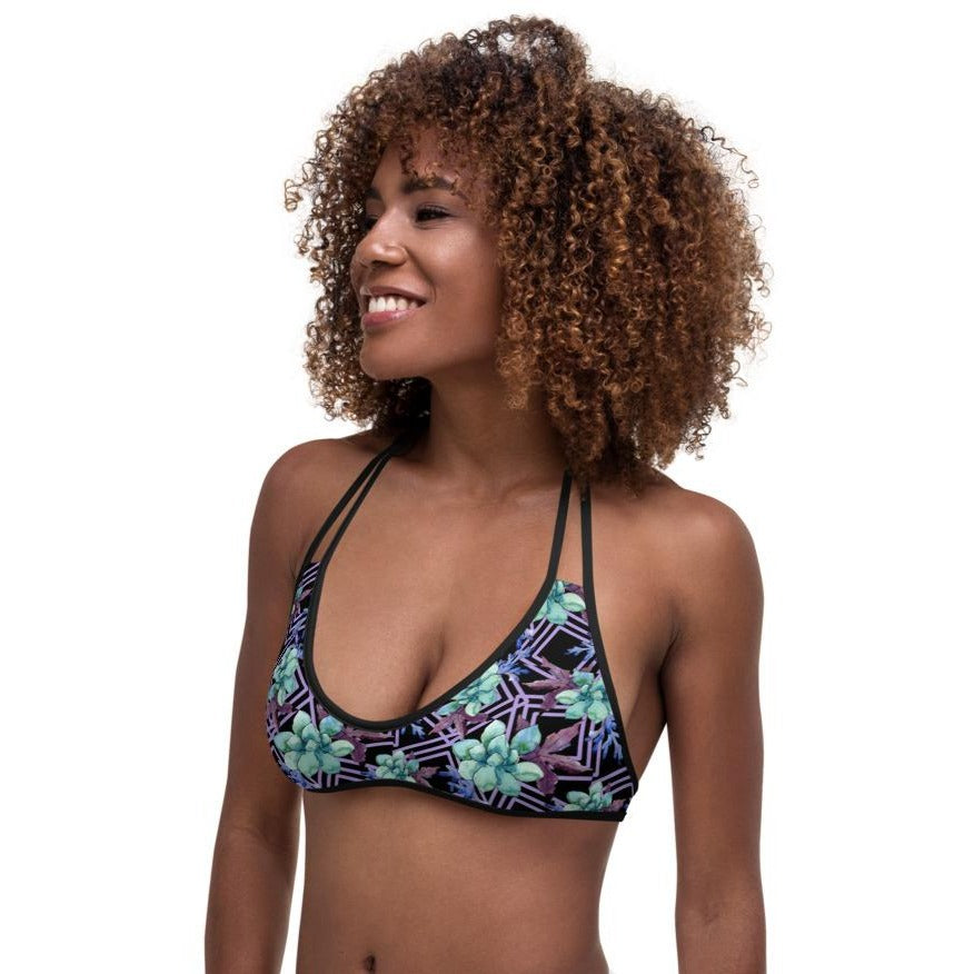 Reversible Bikini (top only) - Cactus Flower and Desert Rosette print