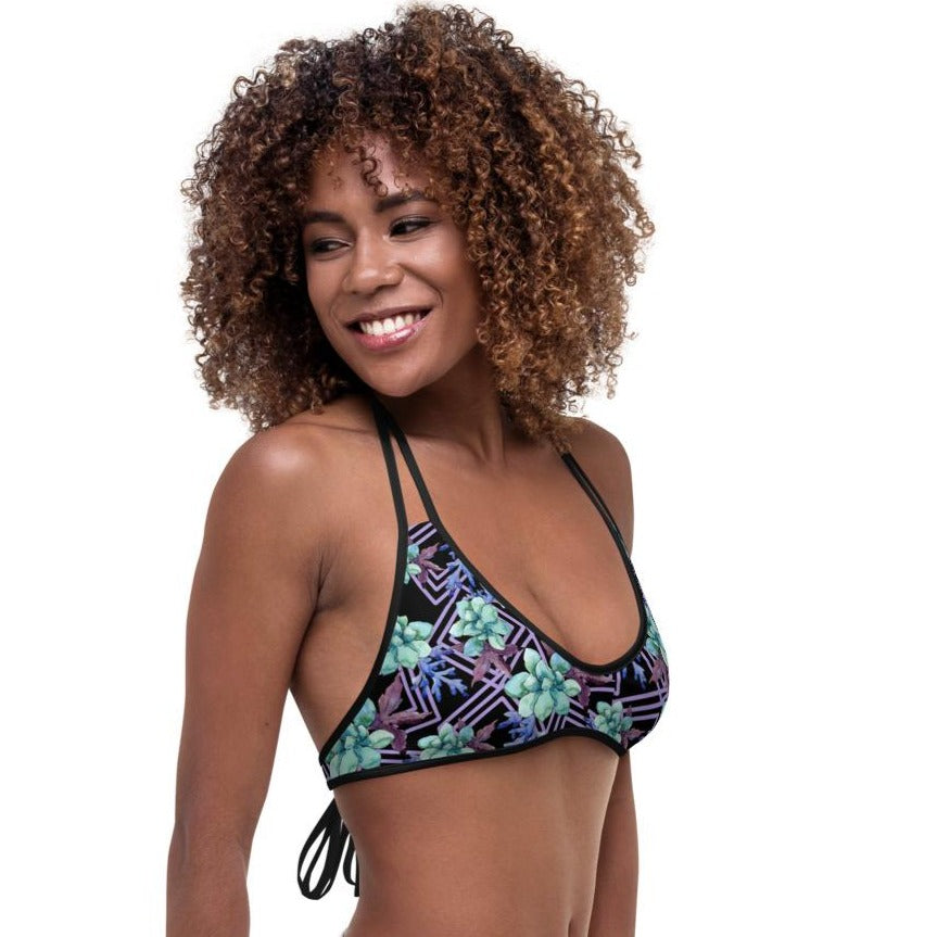 Reversible Bikini (top only) - Cactus Flower and Desert Rosette print