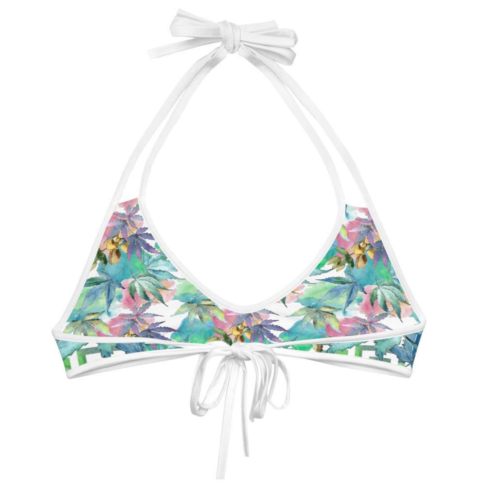 Bikini Top - Blue Cannabis Leaf Print