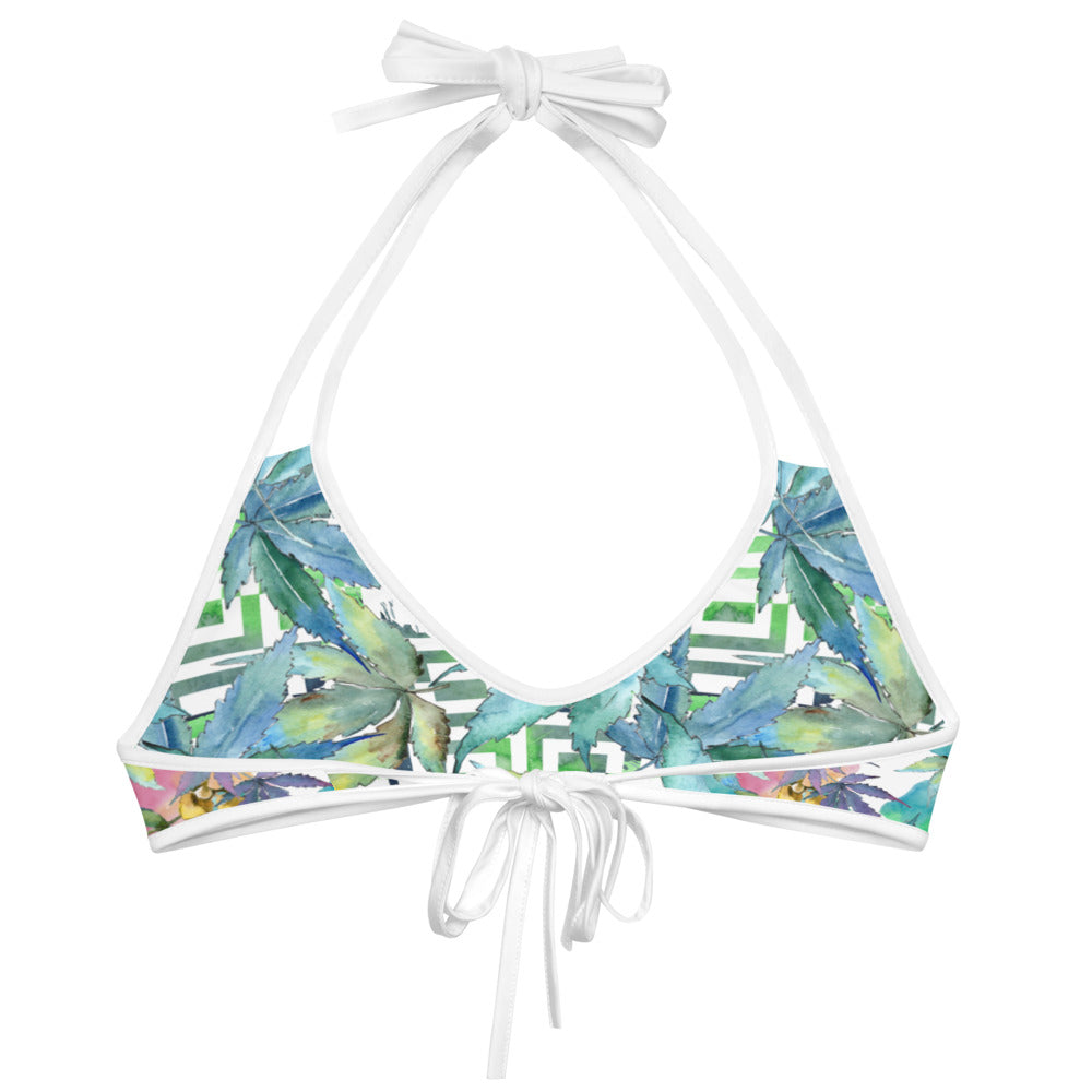 Bikini Top - Blue Cannabis Leaf Print