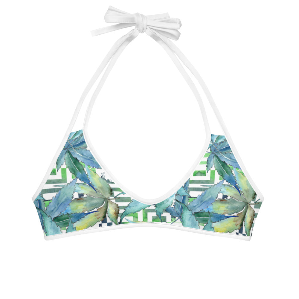 Bikini Top - Blue Cannabis Leaf Print