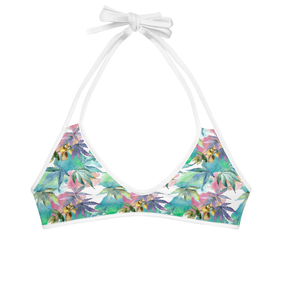 Bikini Top - Blue Cannabis Leaf Print