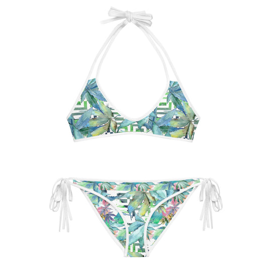 Blue Cannabis Leaf Reversible String Bikini