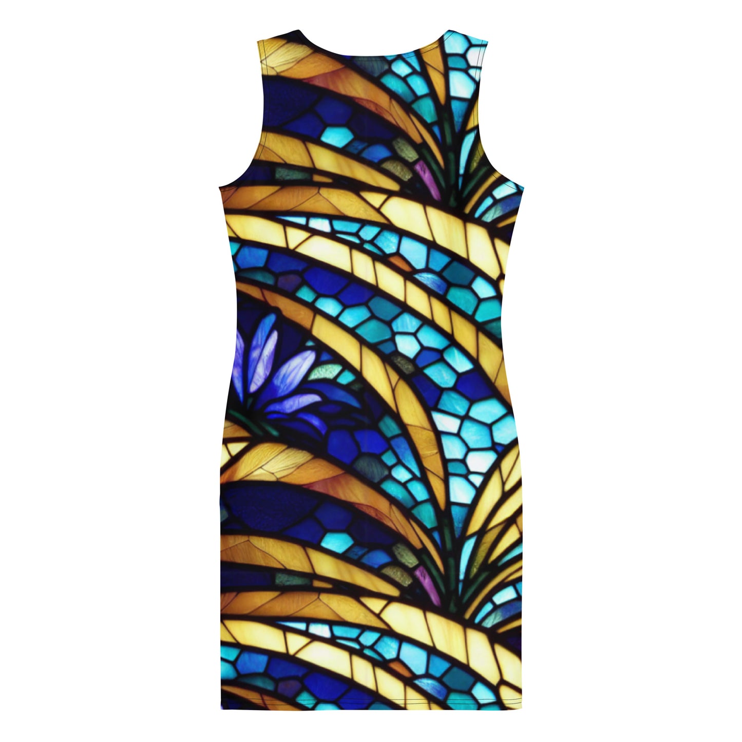 Blue and Gold Sea Glass Fitted Dress