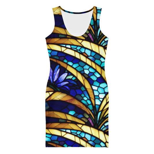 Blue and Gold Sea Glass Fitted Dress