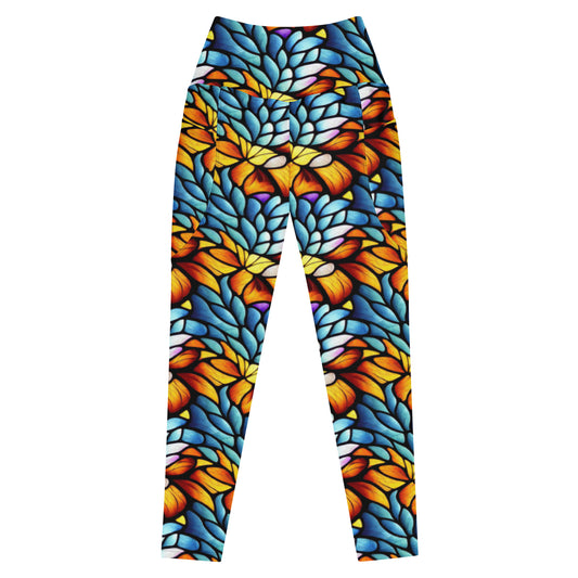 Orange and Blue Sea Glass - Leggings with Pockets