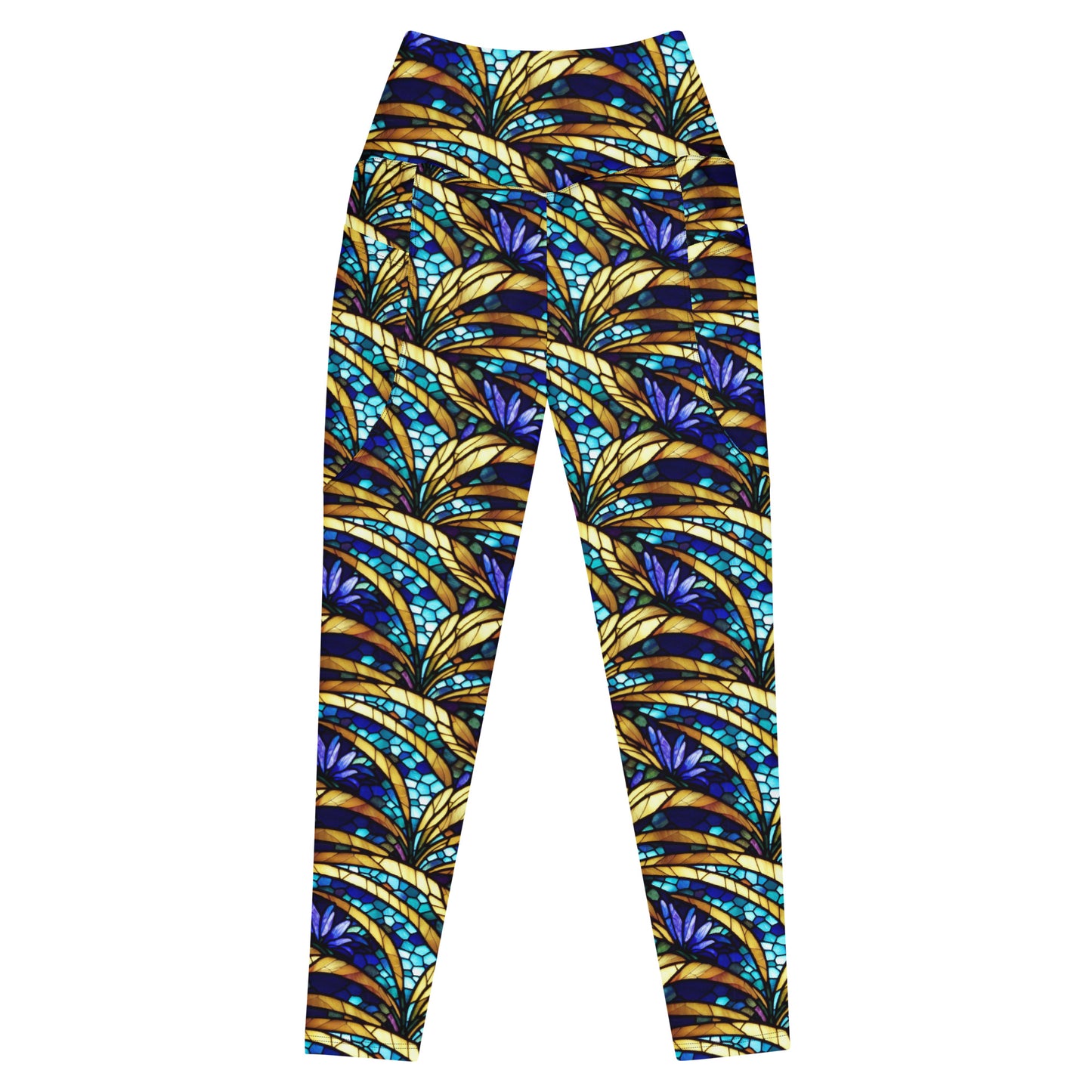 Blue and Gold Sea Glass Leggings with Pockets