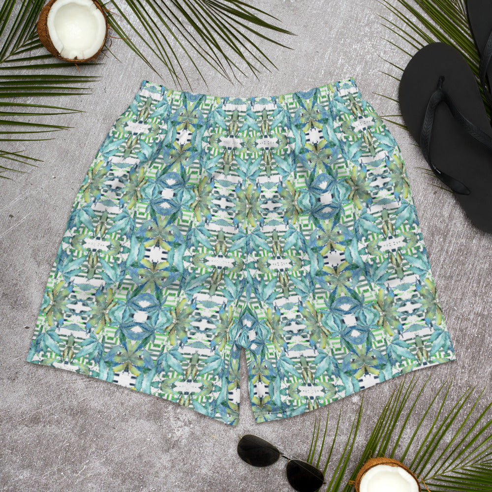 Blue Cannabis Leaf Print - Long Swim Shorts