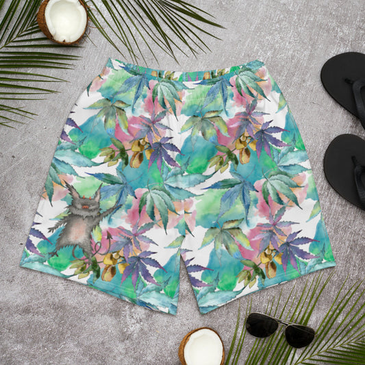 Watercolor Cannabis Long Swim Shorts