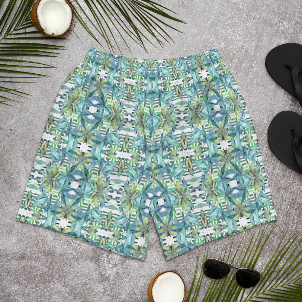 Blue Cannabis Leaf Print - Long Swim Shorts