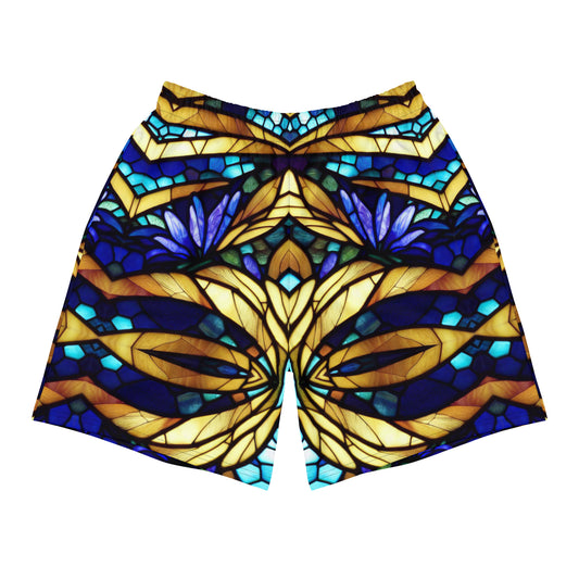 Blue and Gold Sea Glass Long Board Shorts (Kaleidoscope)