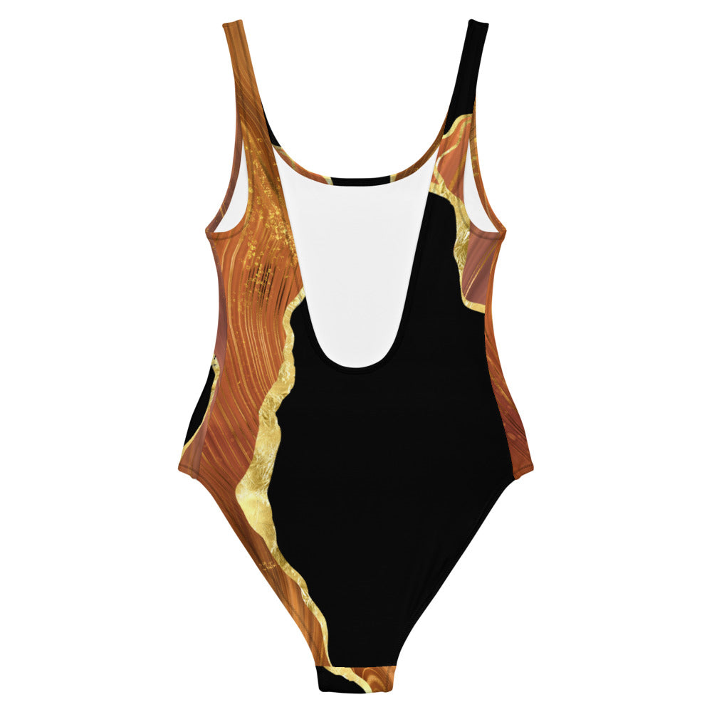 One Piece Swimsuit - Black x Brown Agate