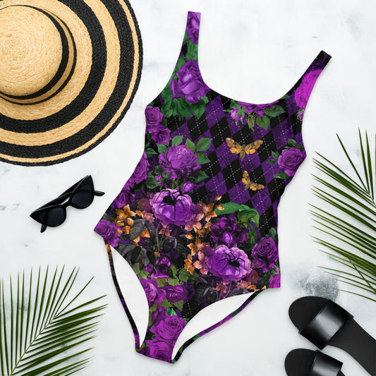 Purple Rose with Spider - One Piece Swimsuit