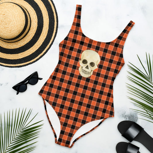 Halloween Plaid with Skull - One Piece Swimsuit