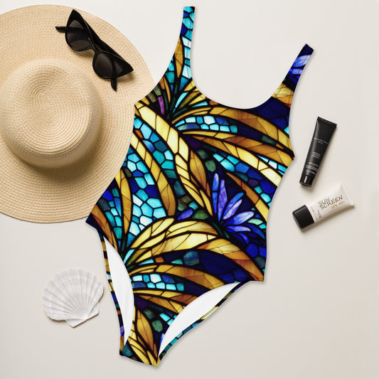 Blue and Gold Sea Glass One-Piece Swimsuit