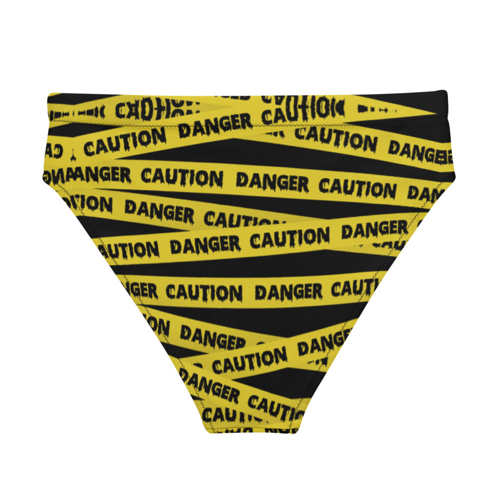 Caution Tape Print Recycled high-waisted bikini bottom