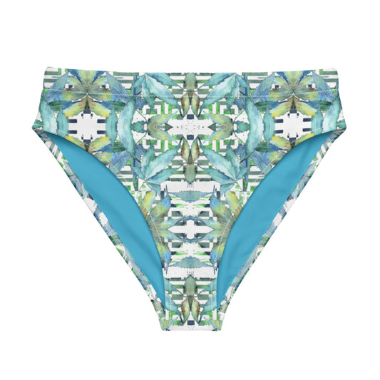 Recycled high-waisted bikini bottom - Blue Cannabis Leaf 2