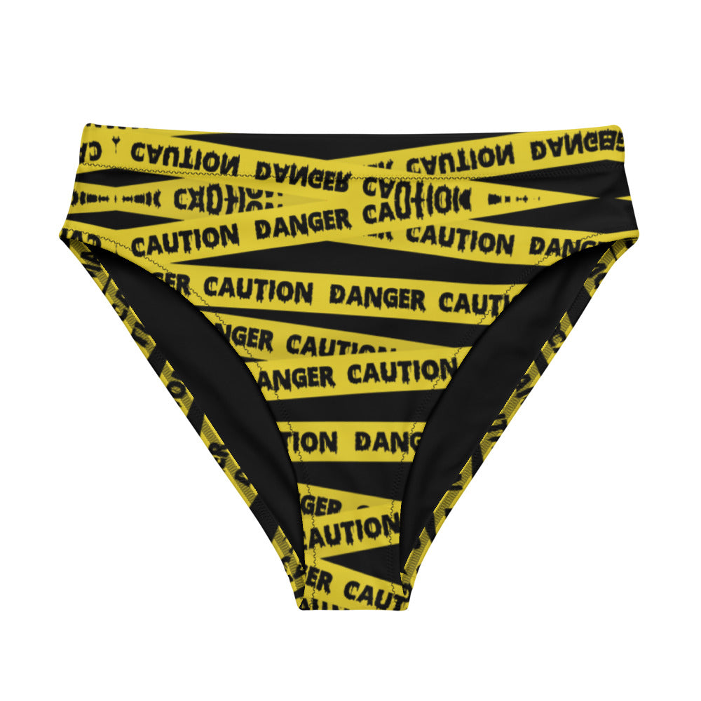 Caution Tape Print Recycled high-waisted bikini bottom