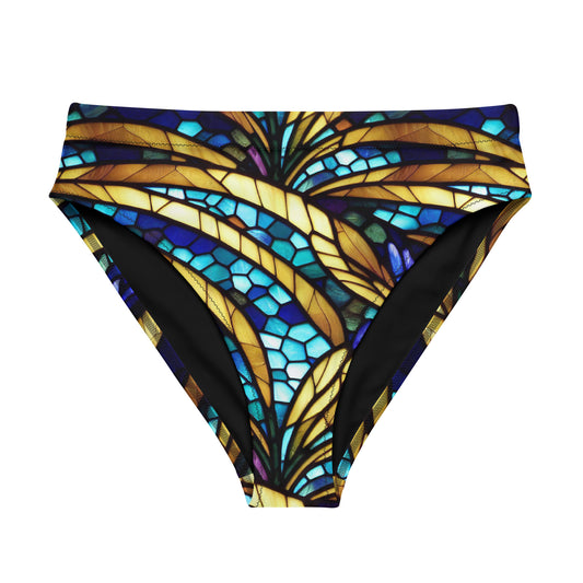 Blue and Gold Sea Glass High Waisted Bikini Bottom